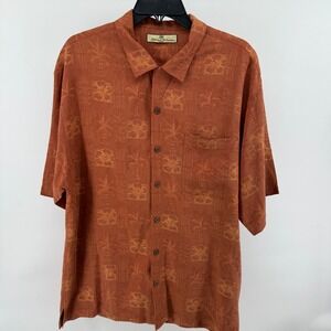 Tommy Bahama Mens‎ Size XL Shirt Silk Relax Camp Short Sleeve Orange Floral